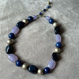 Fashion Jewelry Chunky Glass Bead Necklace Blue Purple Silver